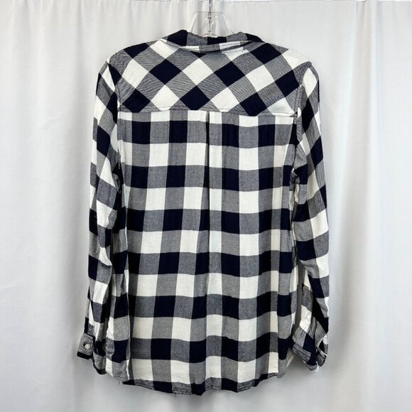 Staccato Women’s Long Roll Tab Sleeve Button Down Top Navy/White Check S - Picture 6 of 8
